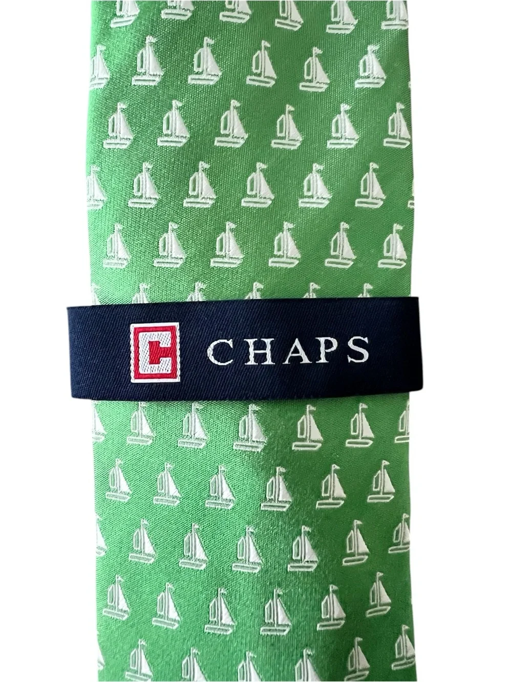 Chaps Green Nautical Sailboat Print Men's Tie NWT
